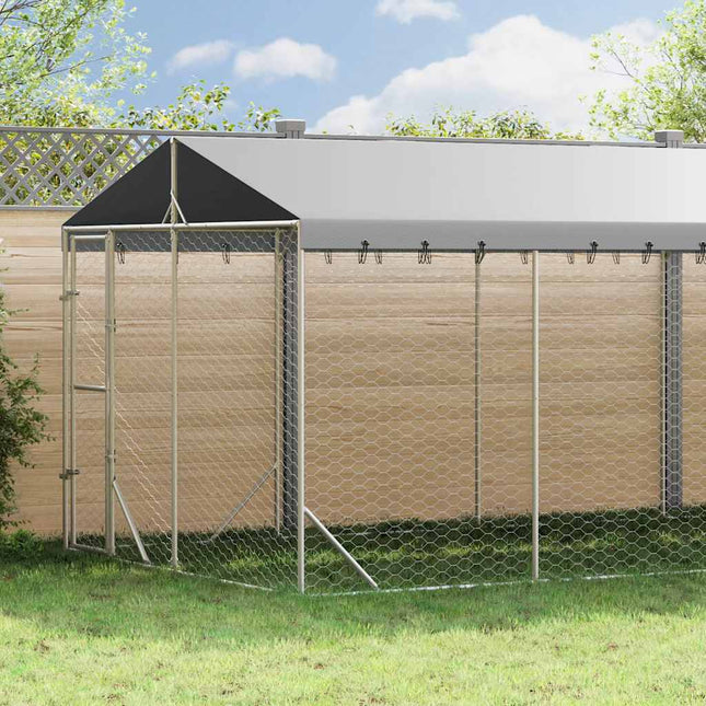 udendørs hundegård med tag 3x9x2,5 m galvaniseret stål sølv