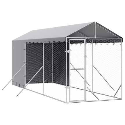 udendørs hundegård med tag 2x6x2,5 m galvaniseret stål sølv