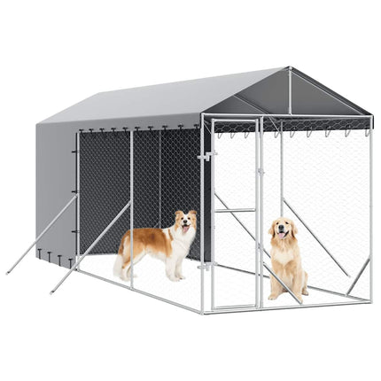 udendørs hundegård med tag 2x6x2,5 m galvaniseret stål sølv