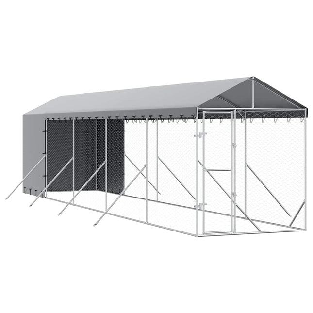 udendørs hundegård med tag 2x10x2,5 m galvaniseret stål sølv