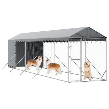 udendørs hundegård med tag 2x10x2,5 m galvaniseret stål sølv