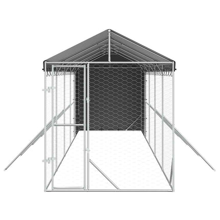 udendørs hundegård med tag 2x10x2,5 m galvaniseret stål sølv