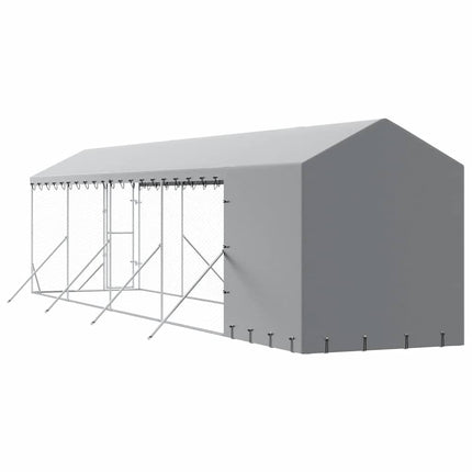 udendørs hundegård med tag 2x10x2,5 m galvaniseret stål sølv
