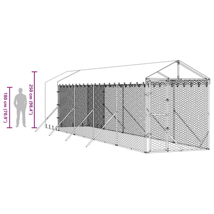 udendørs hundegård med tag 2x10x2,5 m galvaniseret stål sølv