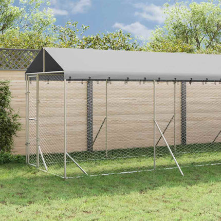udendørs hundegård med tag 2x10x2,5 m galvaniseret stål sølv
