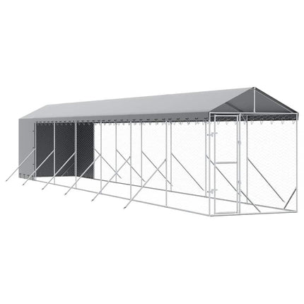 udendørs hundegård med tag 2x14x2,5 m galvaniseret stål sølv