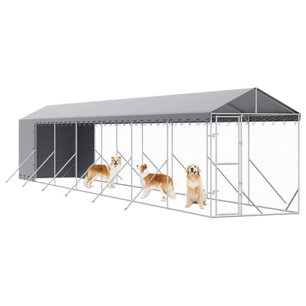 udendørs hundegård med tag 2x14x2,5 m galvaniseret stål sølv