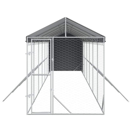 udendørs hundegård med tag 2x14x2,5 m galvaniseret stål sølv