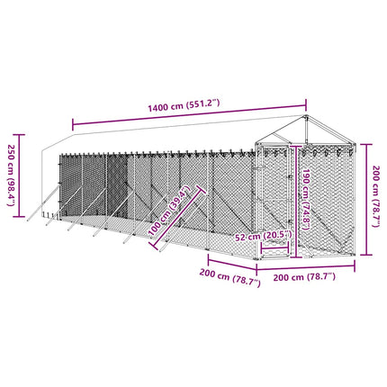 udendørs hundegård med tag 2x14x2,5 m galvaniseret stål sølv