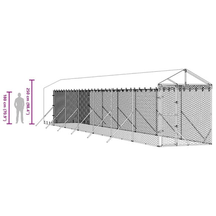 udendørs hundegård med tag 2x14x2,5 m galvaniseret stål sølv
