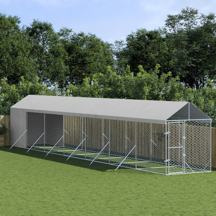 udendørs hundegård med tag 2x14x2,5 m galvaniseret stål sølv