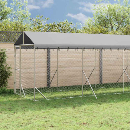 udendørs hundegård med tag 2x14x2,5 m galvaniseret stål sølv