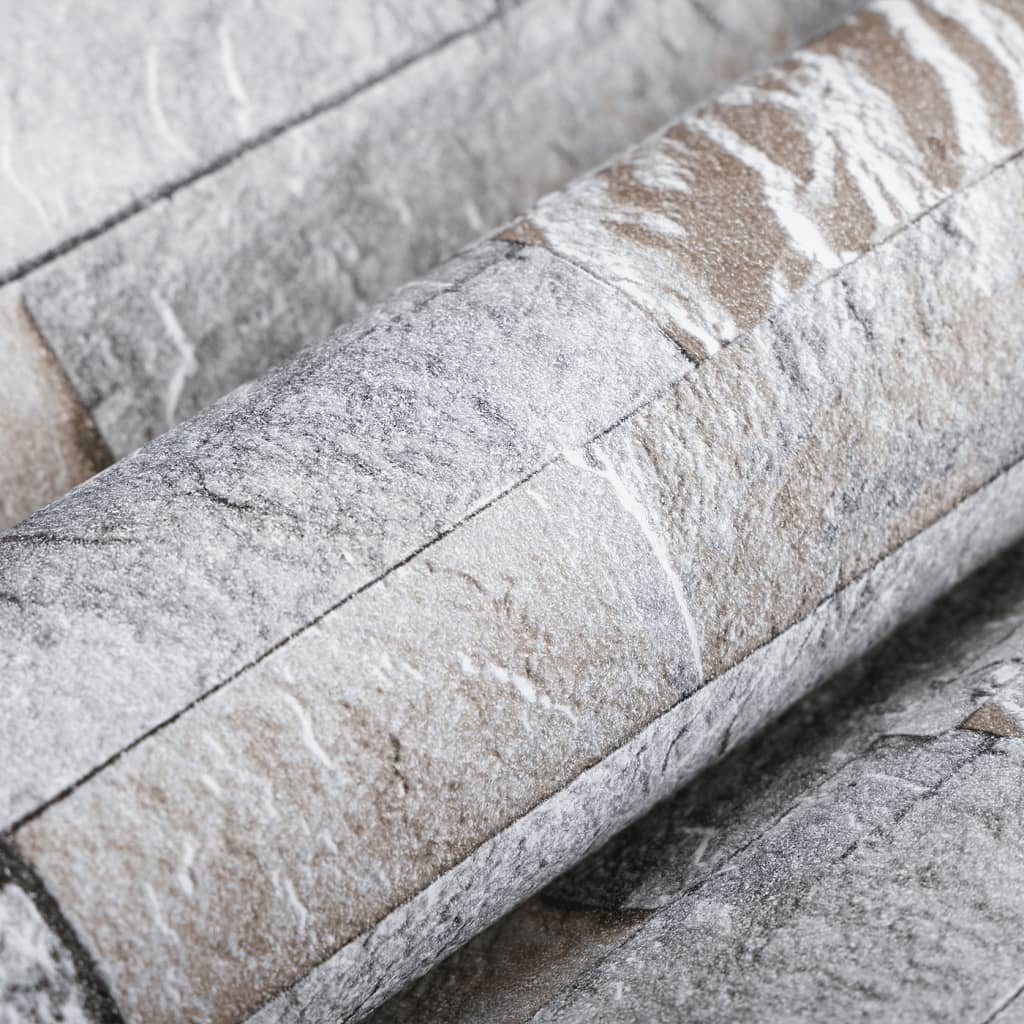 3D-tapet 10x0,53 m sten-look ikke-vævet grå og brun