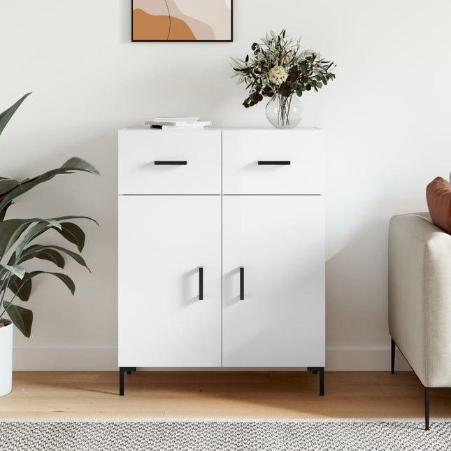 skænk 69,5x34x90 cm konstrueret træ hvid højglans