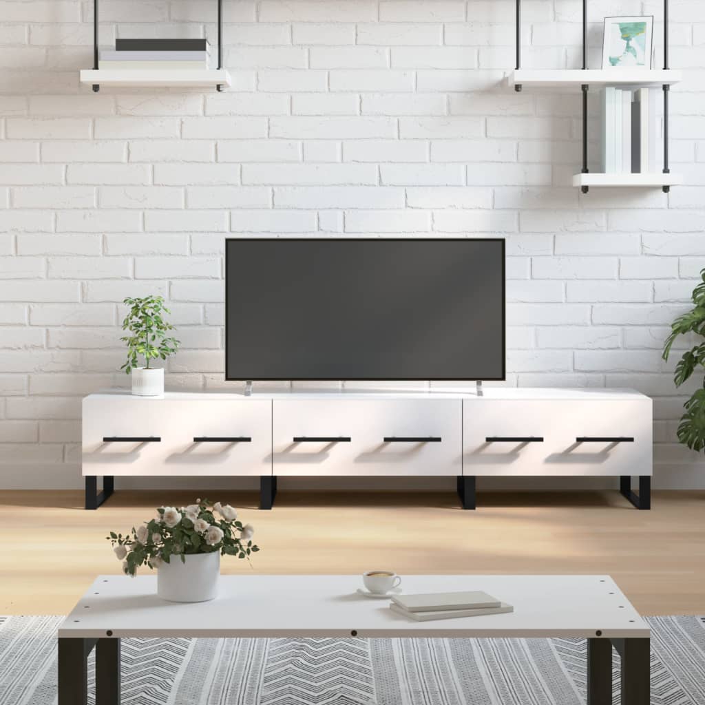 tv-bord 150x36x30 cm konstrueret træ hvid højglans