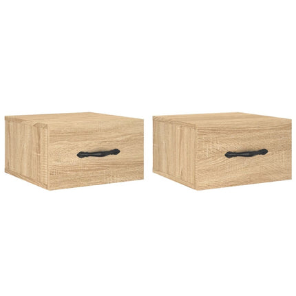 væghængte sengeborde 2 stk. 35x35x20 cm sonoma-eg