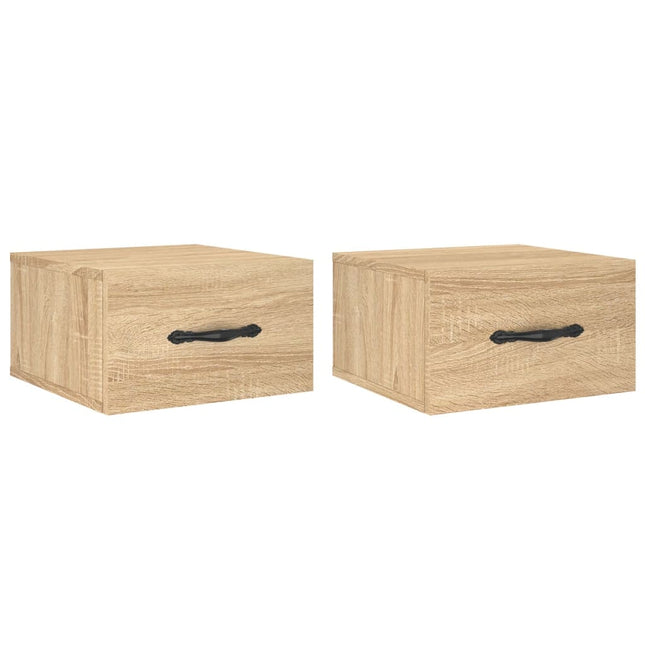 væghængte sengeborde 2 stk. 35x35x20 cm sonoma-eg
