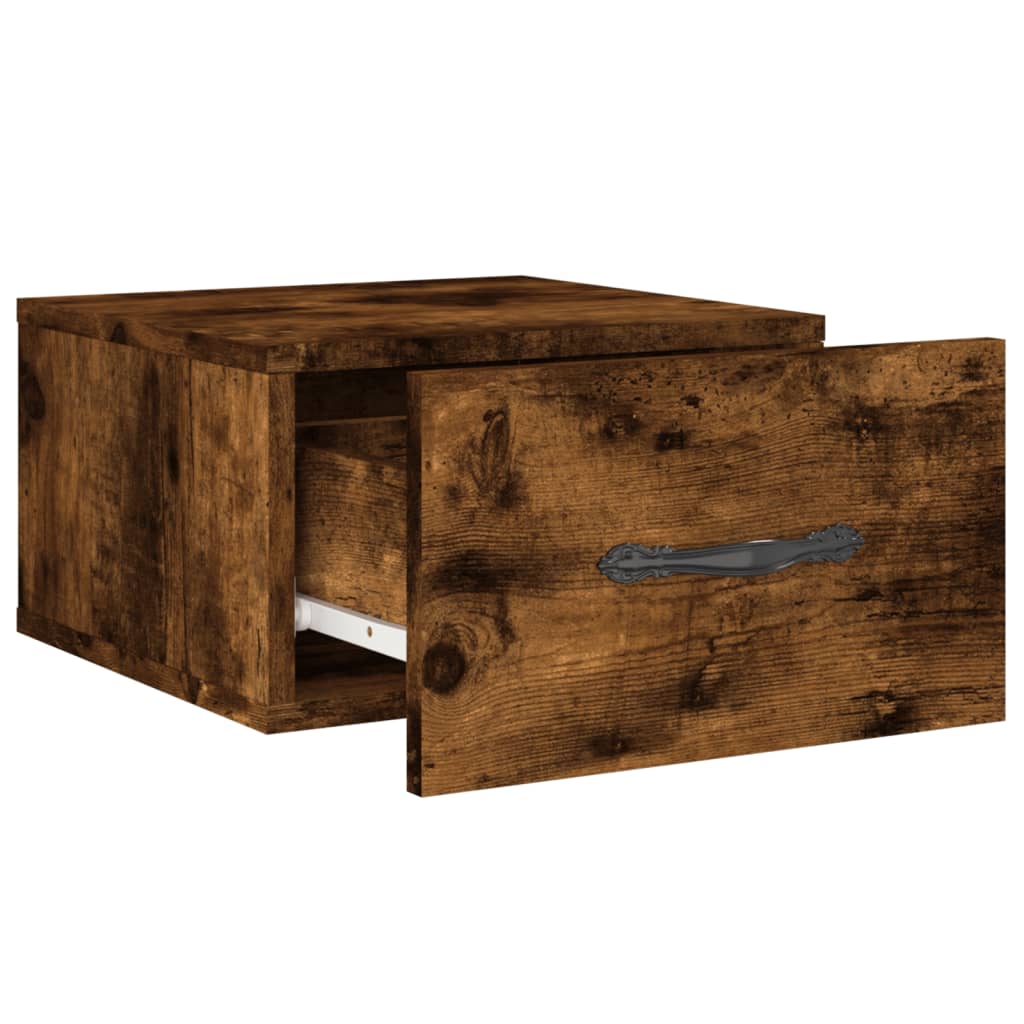 væghængte sengeborde 2 stk. 35x35x20 cm røget egetræsfarve