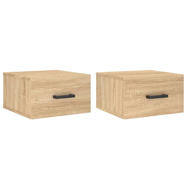 væghængte sengeborde 2 stk. 35x35x20 cm sonoma-eg