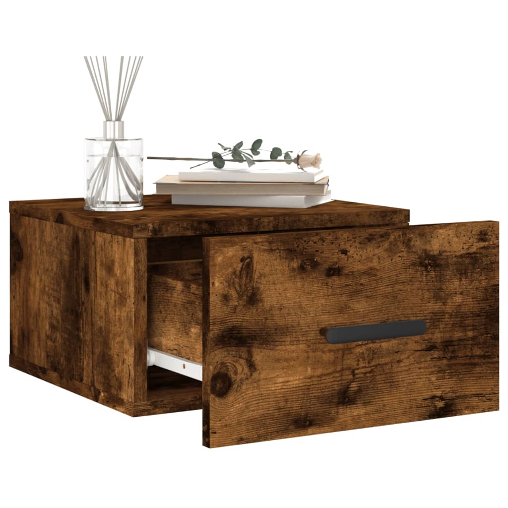 væghængte sengeborde 2 stk. 35x35x20 cm røget egetræsfarve