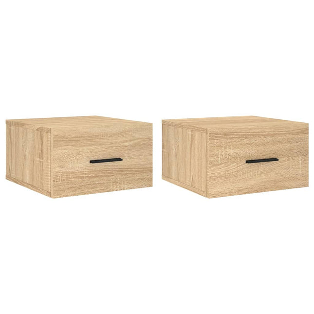 væghængte sengeborde 2 stk. 35x35x20 cm sonoma-eg