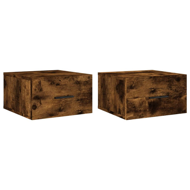 væghængte sengeborde 2 stk. 35x35x20 cm røget egetræsfarve