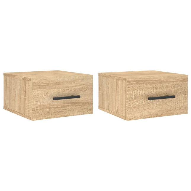 væghængte sengeborde 2 stk. 35x35x20 cm sonoma-eg