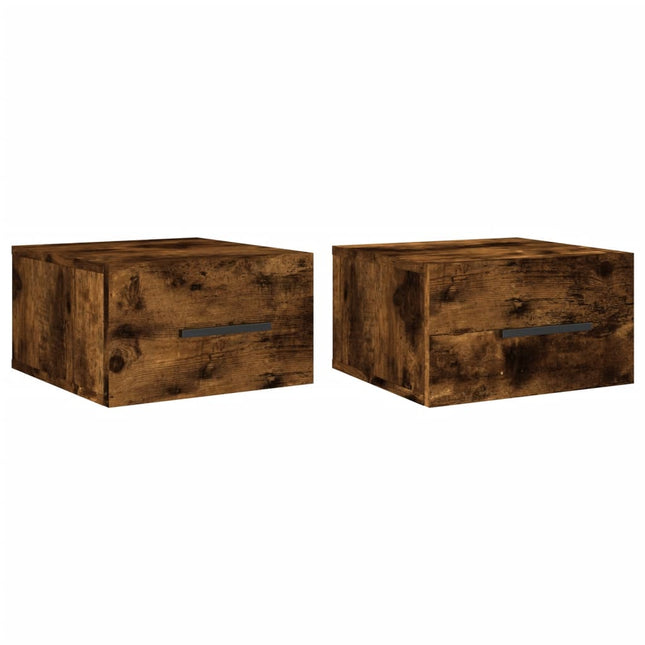 væghængte sengeborde 2 stk. 35x35x20 cm røget egetræsfarve