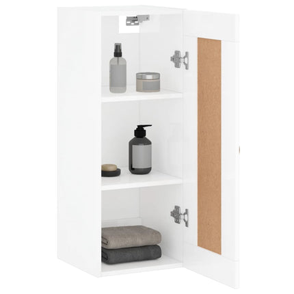 vægskab 34,5x34x90 cm konstrueret træ hvid højglans