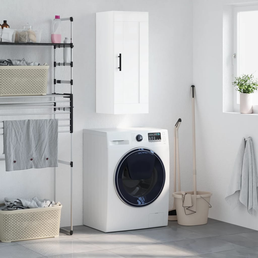 vægskab 34,5x34x90 cm konstrueret træ hvid højglans