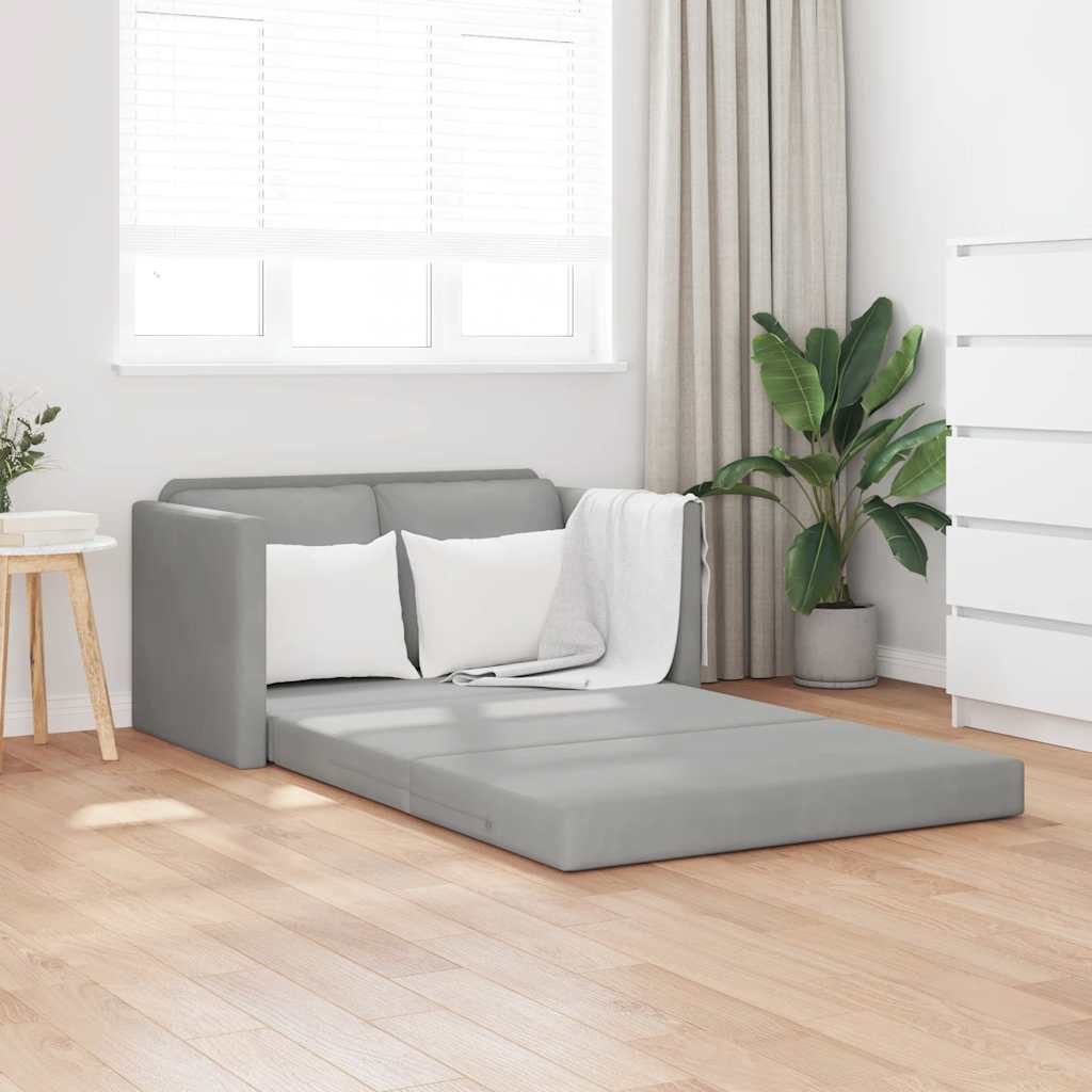 2-i-1 sovesofa i velour - lysegrå, 122x204x55 cm