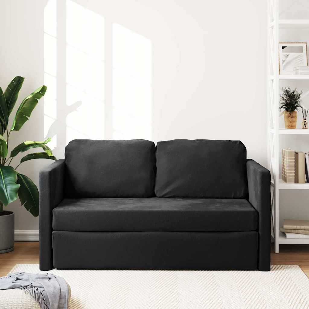 2-i-1 sovesofa i velour - sort, 122×204×55 cm