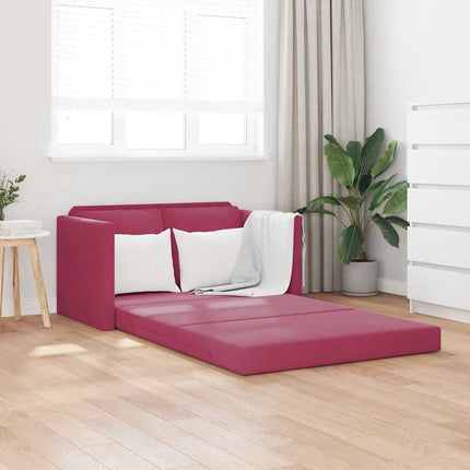 2-i-1 sovesofa 122x204x55 cm velour vinrød