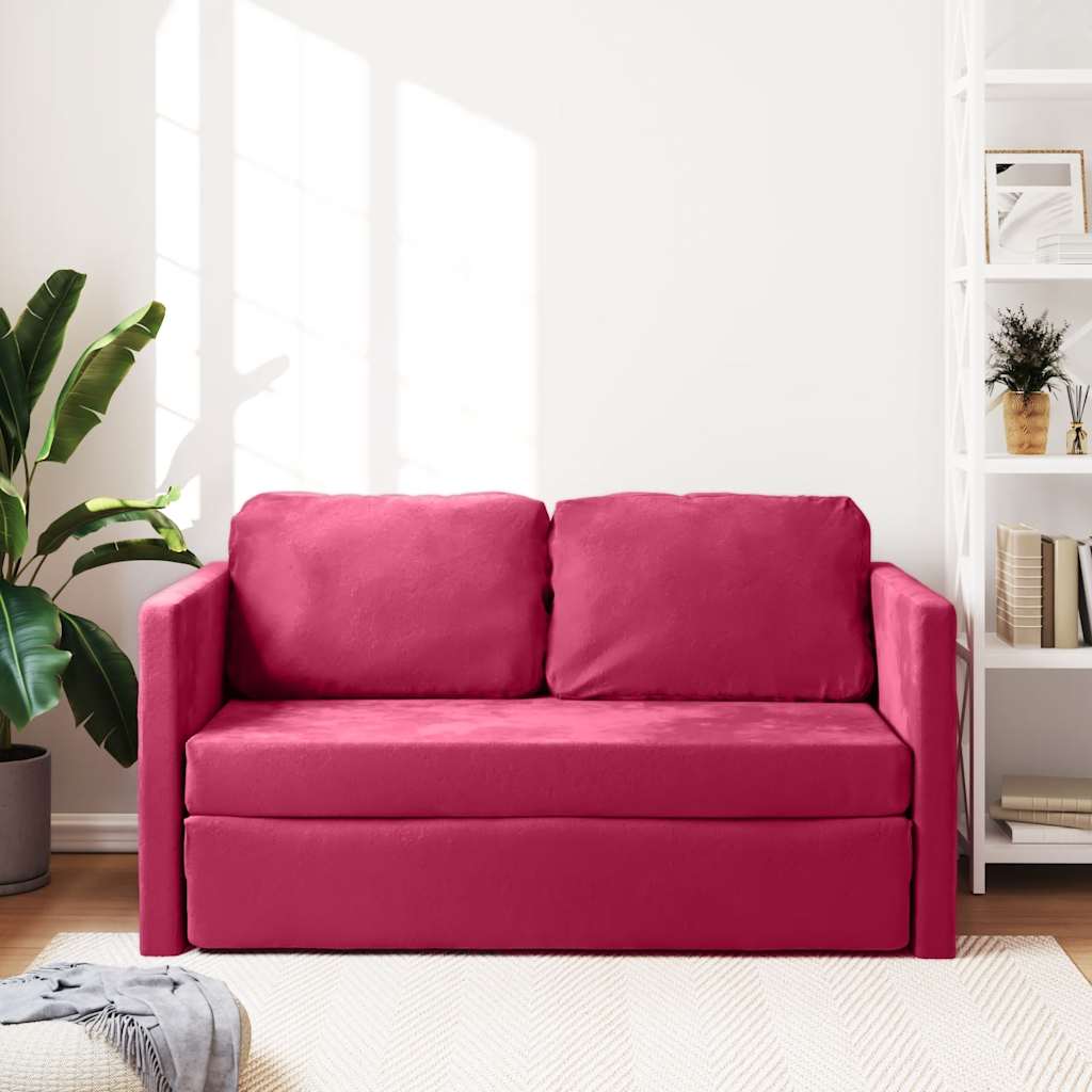 vidaXL 2-i-1 sovesofa 122x204x55 cm velour vinrød