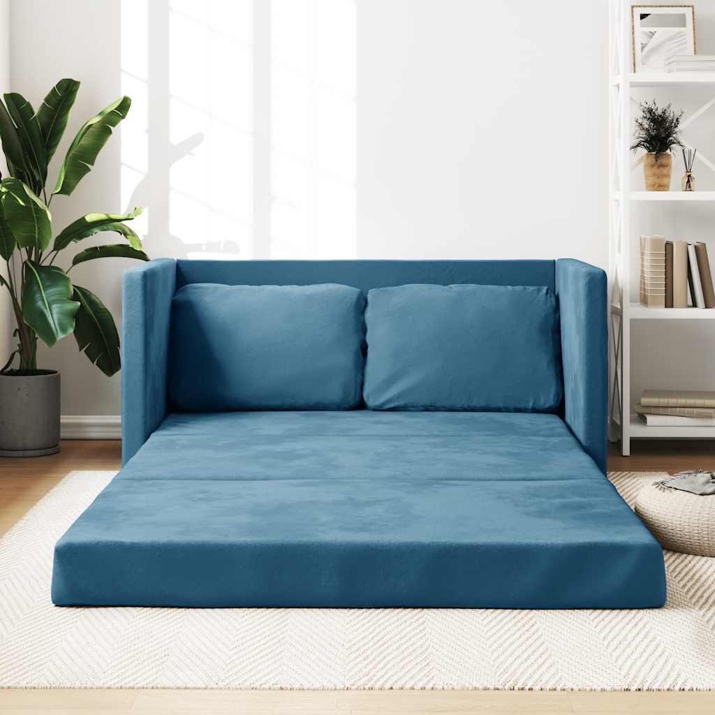 2-i-1 sovesofa 122x204x55 cm velour blå