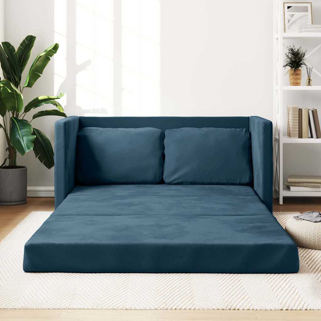 2-i-1 sovesofa i velour - 122×204×55 cm, blå
