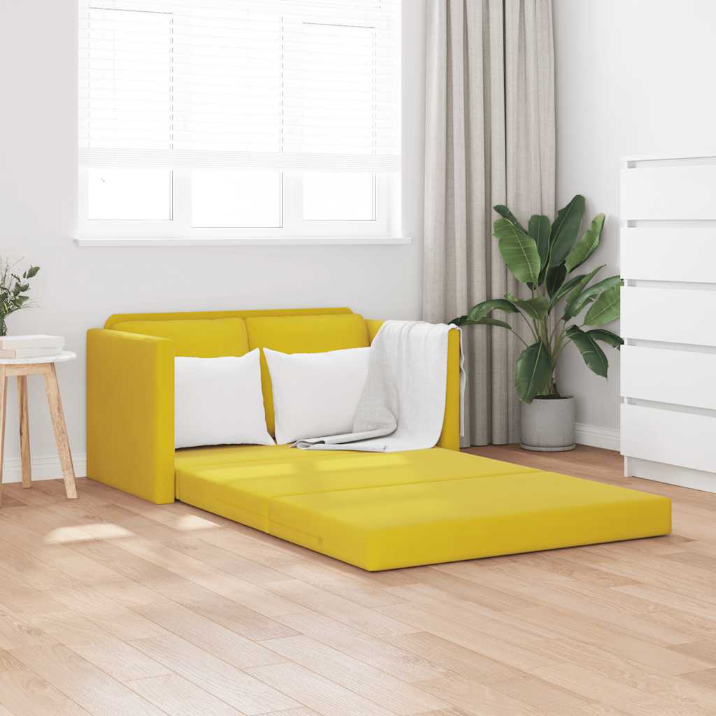 2-i-1 sovesofa i velour - mørkegul, 122×204×55 cm