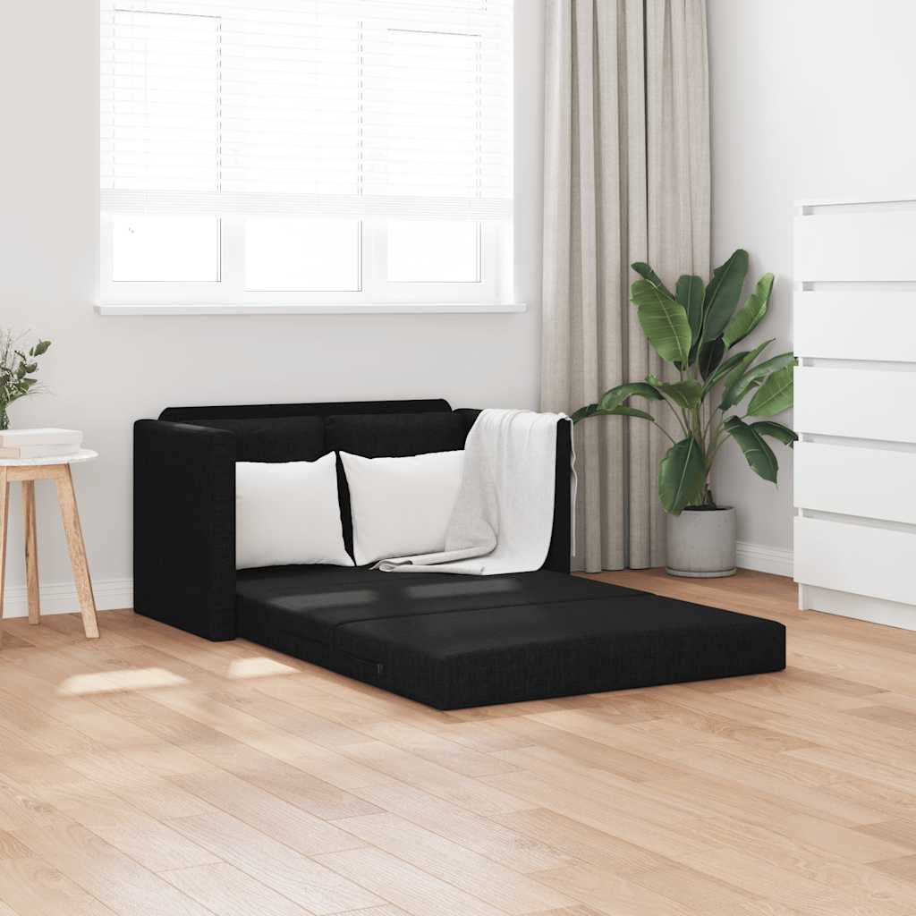 2-i-1 sovesofa i stof - 2-personers, sort, 112×174×55 cm