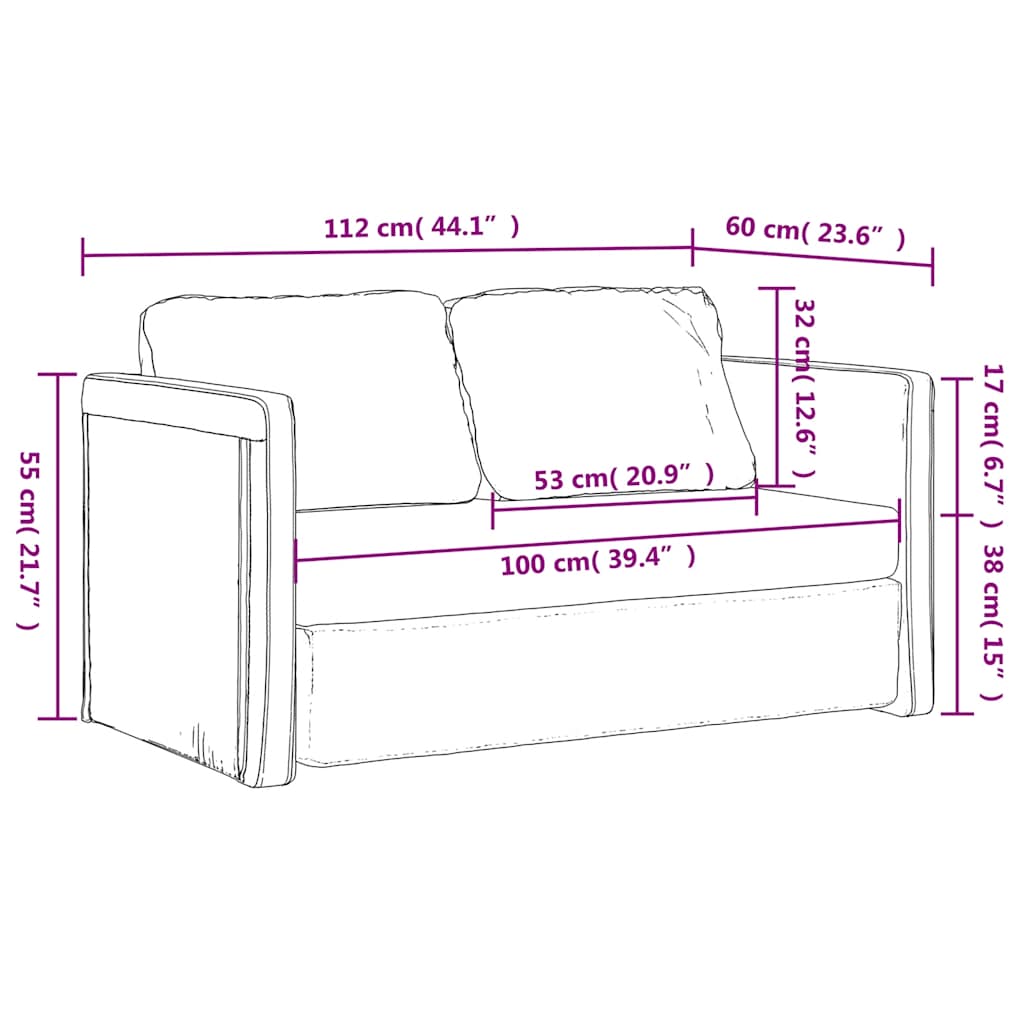 2-i-1 sovesofa 112x174x55 cm stof creme