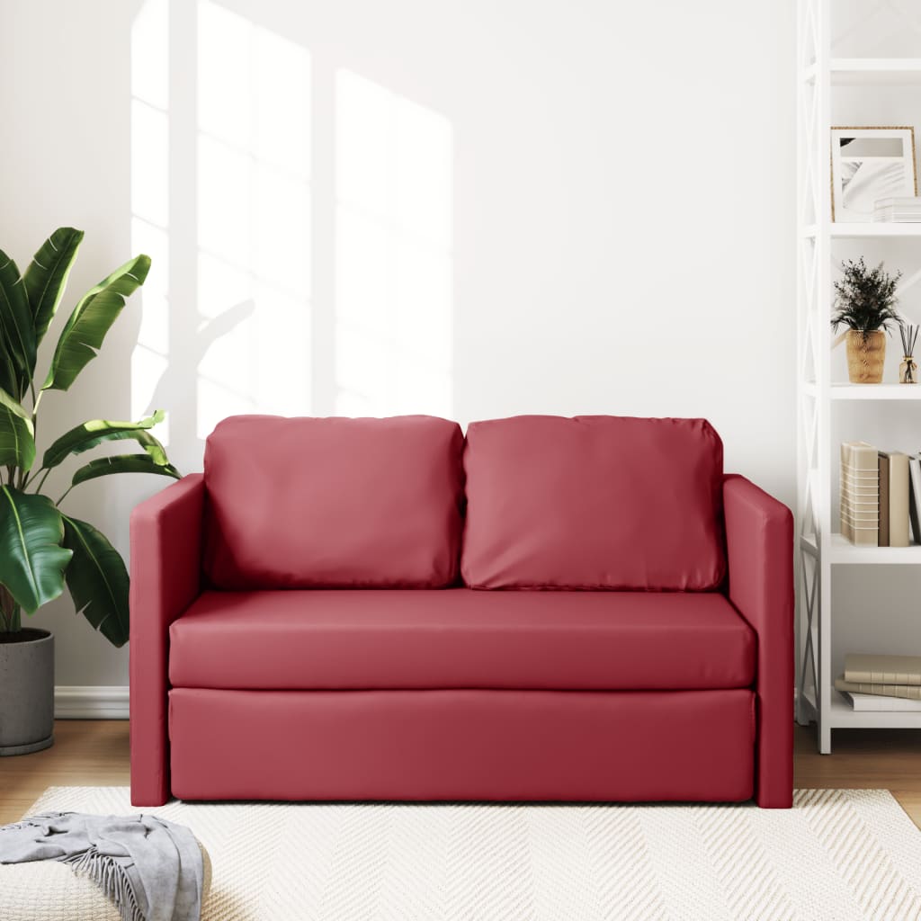 2-i-1 sovesofa 112x174x55 cm kunstlæder vinrød
