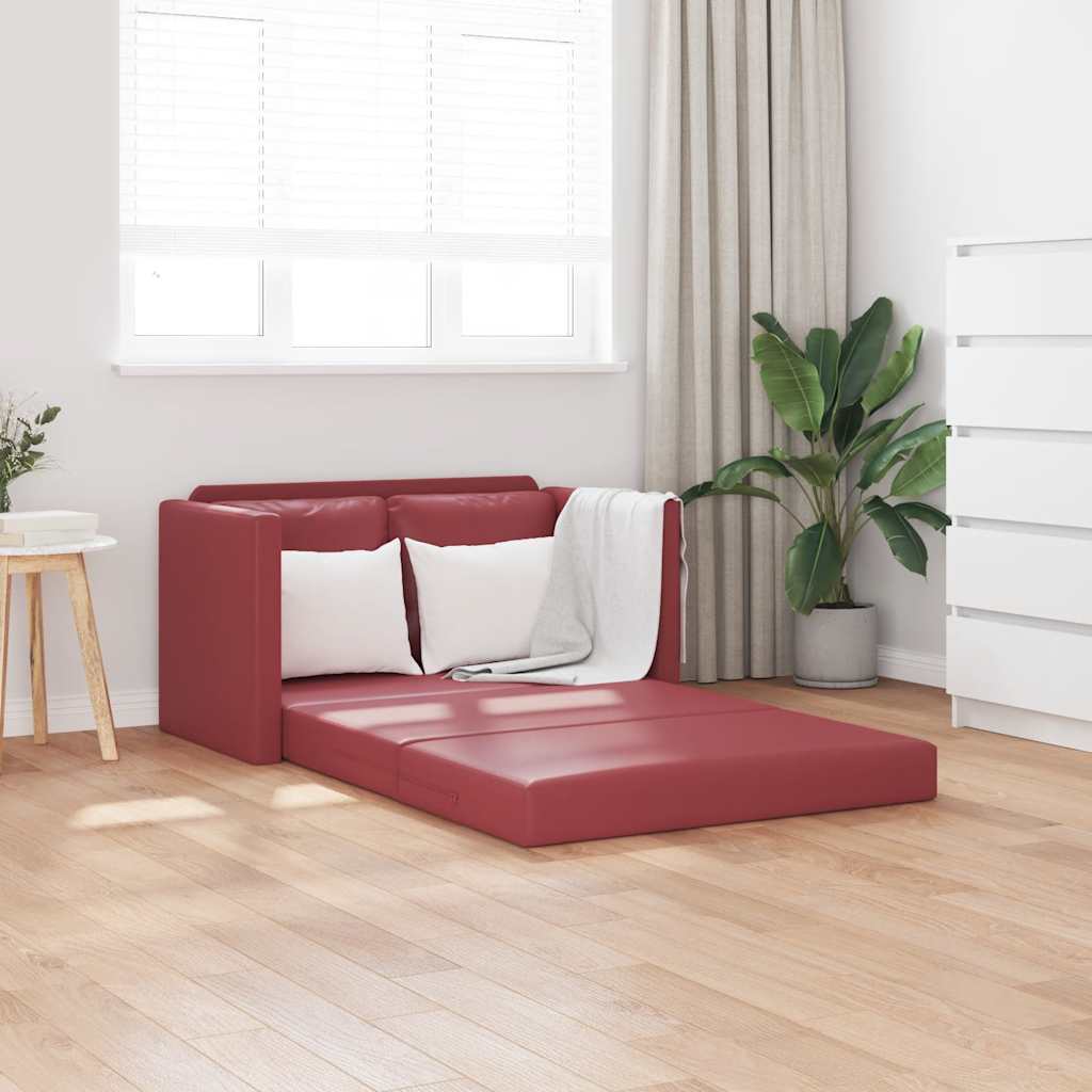 2-i-1 sovesofa 112x174x55 cm kunstlæder vinrød billede