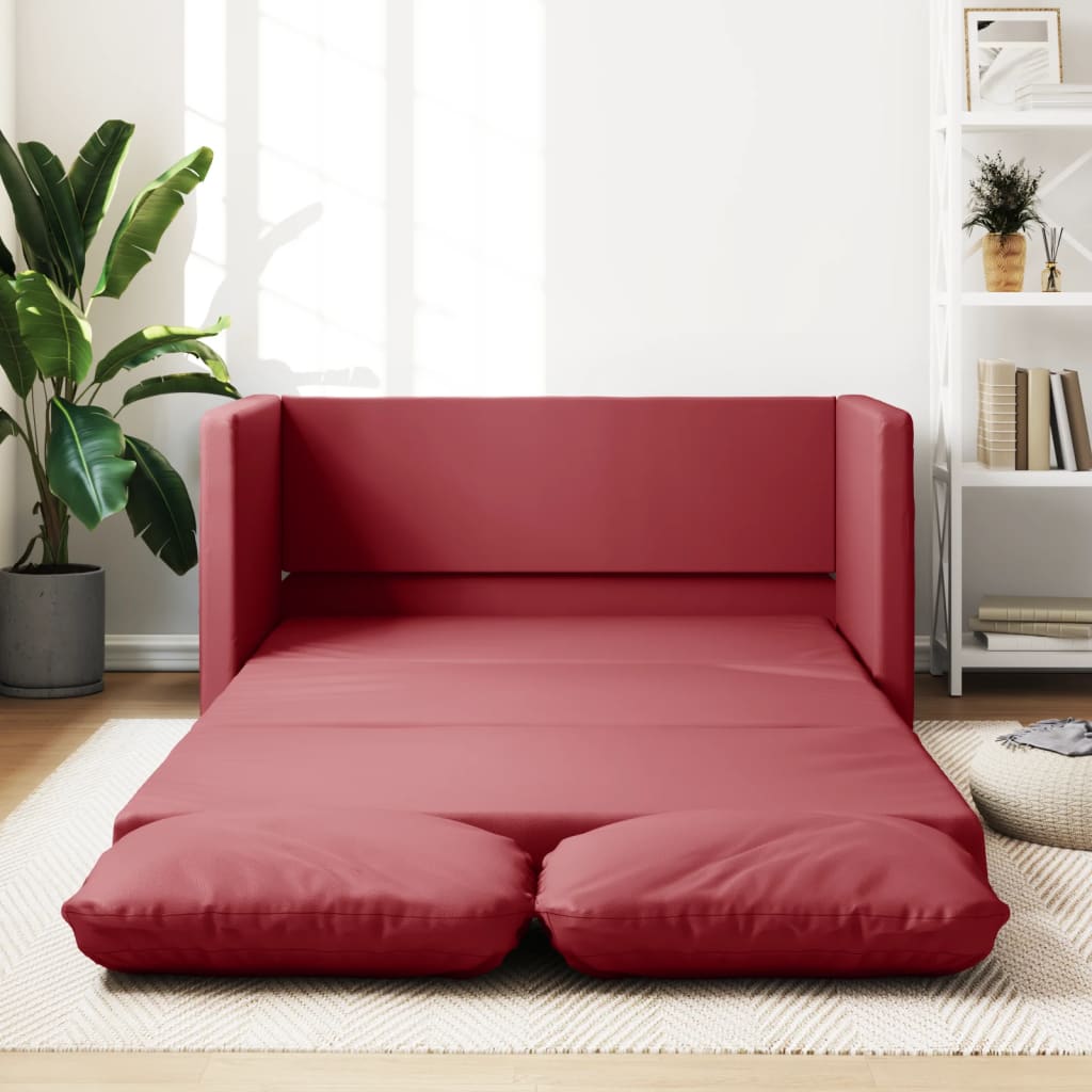 2-i-1 sovesofa 112x174x55 cm kunstlæder vinrød