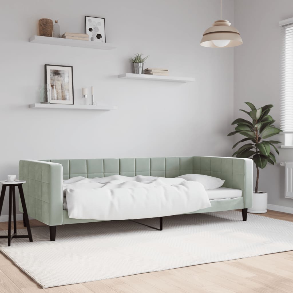 daybed 90x200 cm velour lysegrå