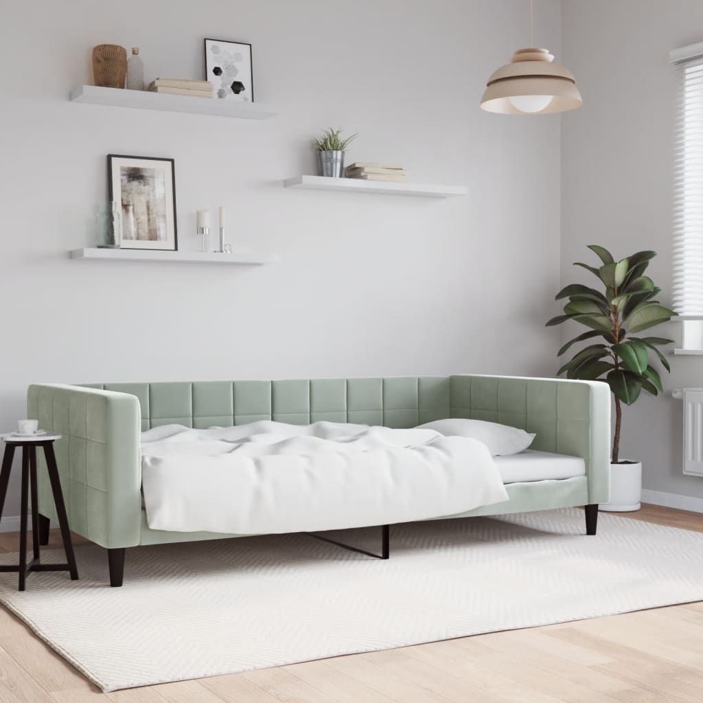 daybed 100x200 cm velour lysegrå billede
