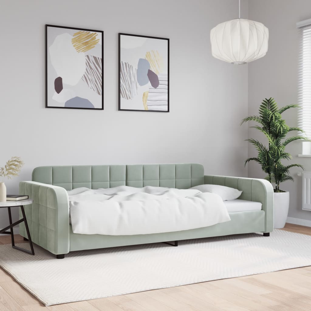daybed 100x200 cm velour lysegrå