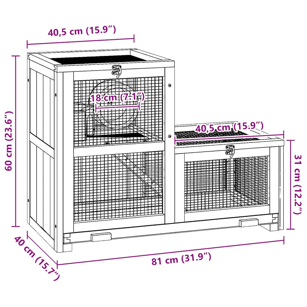 hamsterbur 81x40x60 cm massivt fyrretræ