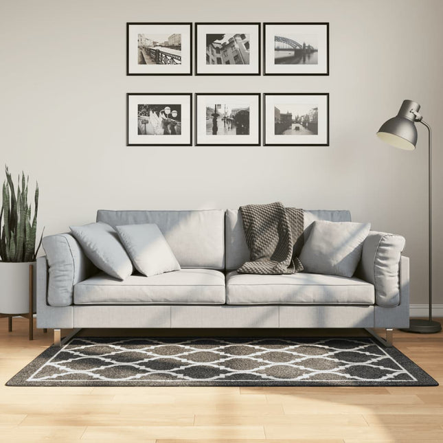 gulvtæppe 80x150 cm vaskbart sort og hvid