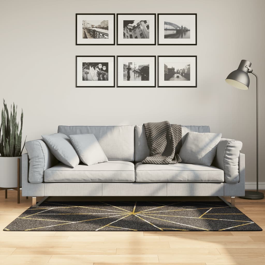 Gulvtæppe 80x150 Cm Vaskbart Og Skridsikkert Sort Guldfarvet - Vidaxl