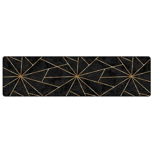 gulvtæppe 80x300 cm vaskbart sort + guldfarvet