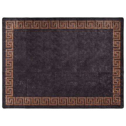gulvtæppe 400x300 cm vaskbart sort + guldfarvet